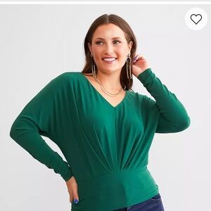 Buckle Green V-Neck Blouse
